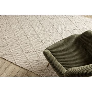 Dywan wełniany TAHAR 99001B krem - RĘCZNIE TKANY pętęlkowy, Romby, boho