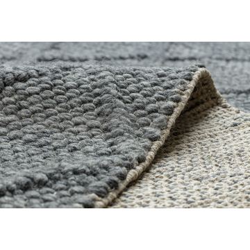 Dywan wełniany TAHAR 99001K antracyt - RĘCZNIE TKANY pętęlkowy, Romby, boho