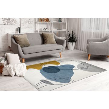 Dywan FUSION 7158 biały / żółty / niebieski - Geometryczny, nowoczesny, abstrakcyjny