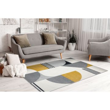 Dywan FUSION 1327 biały / ciemny szary / złoty - Geometryczny, nowoczesny, abstrakcyjny